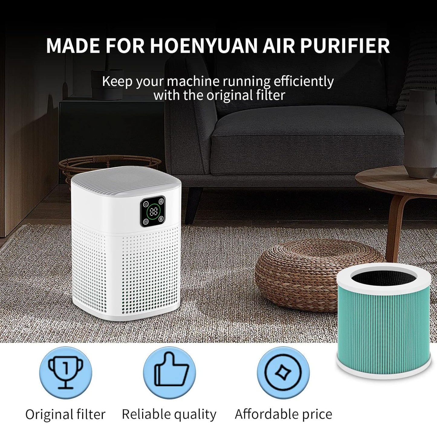 Air Purifier Filter - Genuine 3-in-1 True HEPA Replacement Filter for Pet Bedroom Smell