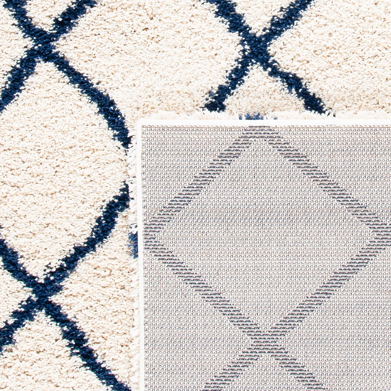 SAFAVIEH Area Rug 8x10 - Hudson Shag Collection - Large - Ivory & Dark Grey, Trellis Pattern, Non-Shedding & Easy Cleaning, Plush Thick Pile, Ideal for Living Room, Bedroom, Dining Space (SGH222C)