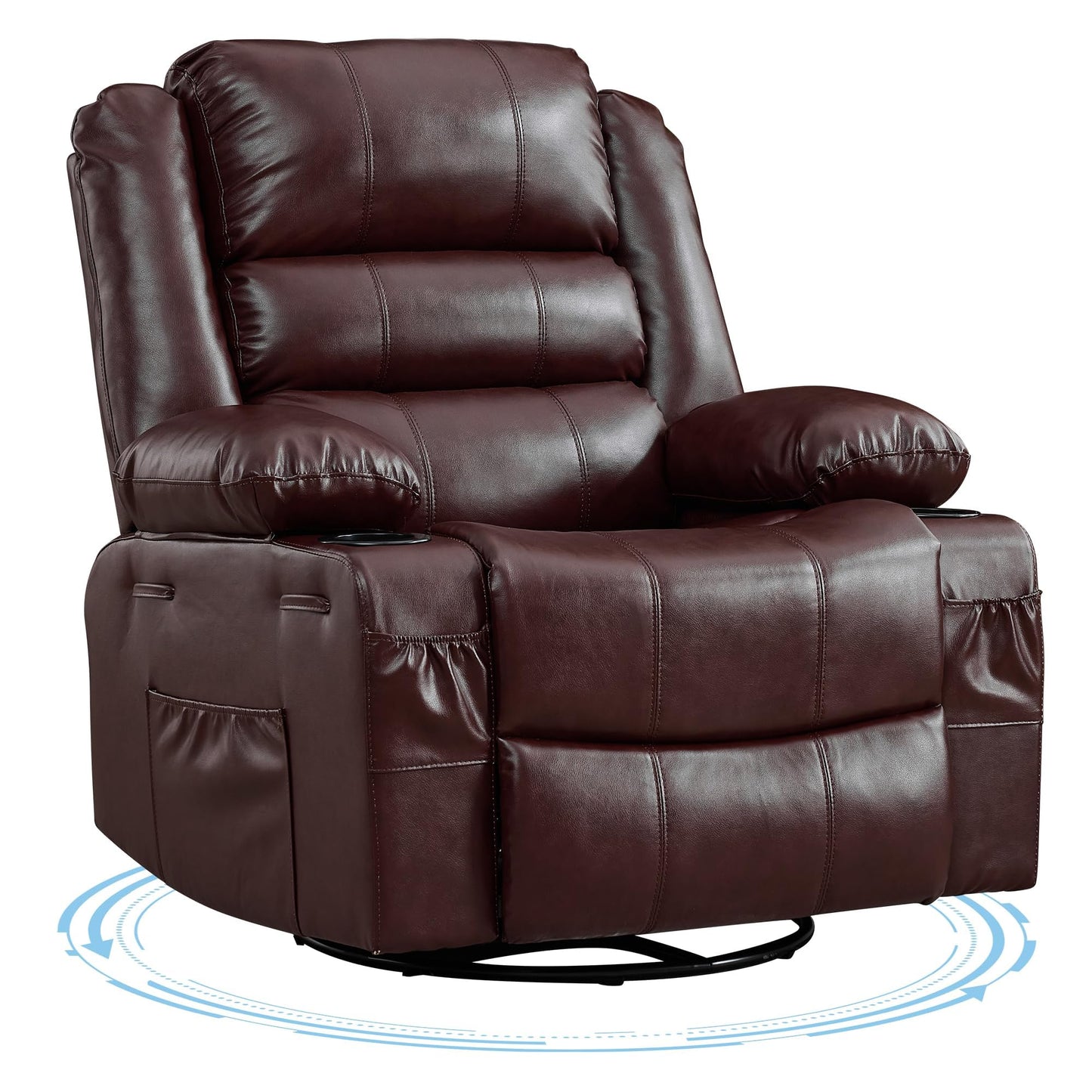 Rocking Recliner Chair for Adults PU Leather Wide Upholstered Glider Recliner with Cup Holder Deep Seat Single Sofa Rocker Chair for Nursery Living Room