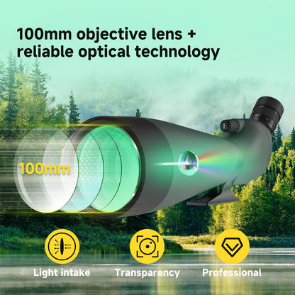 SVBONY SV28 100mm Spotting Scope, with Upgrade Tripod & 3-Axis Phone Adapter, Precise adjustment Aluminum Phone Adapter, Bold, elevable, 360° Adjustable Tripod, Scope for Target Shooting Bird Watching
