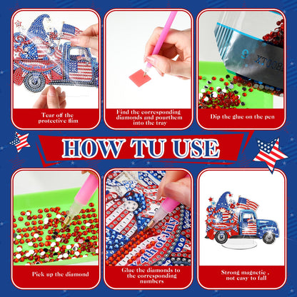 Frienda 3 Pcs 4th of July Diamond Art Patriotic Table Centerpieces Independence Day Diamond Table Decorations Red White Blue Tabletop Decor United States 250th Anniversary Home Decor