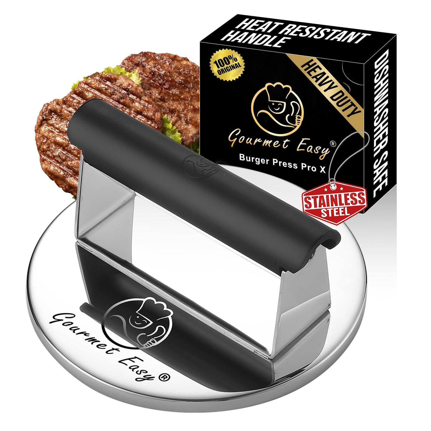 Smash Burger Press Stainless Steel, Burger Smasher for Griddle w/Heat Resistant Handle, Hamburger Press, Dishwasher Safe Grill Press for Griddle, Meat Press & Griddle Press for Flat Top Grill Cooking