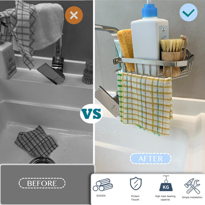 OSOVGO Sponge Holder for Kitchen Sink, Kitchen Organizer, 304 Stainless Steel Cleaning Supplies Organizer, Sink Brush Holder, Sink Organizer, Hanging Organizer (ROUND RIGHT)