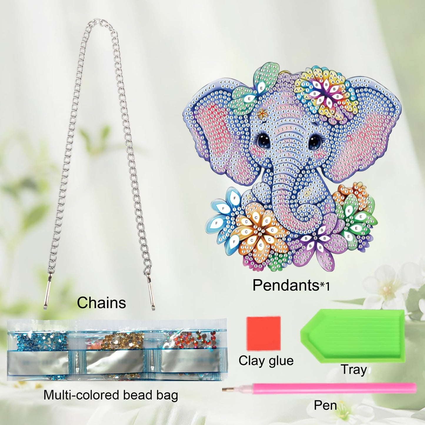 JZHYOAN Elephant Hanging Diamonds Painting Pendant Diamond Art Kits Hanging Sign Cross Stitch Ornament Wall Hanging Gem Art Window Pendants Home Garden Wall Hanging Kits Acrylic Ornaments Craft