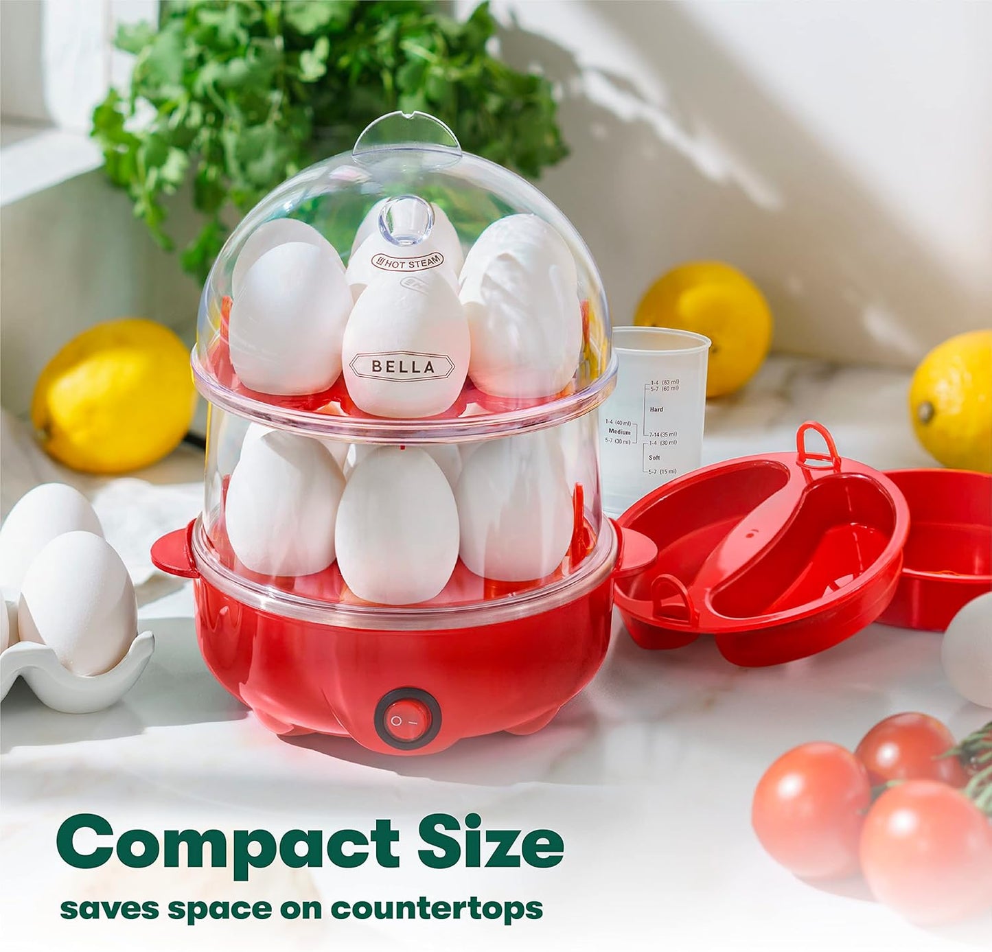 bella Rapid Electric Egg Cooker - 14 Egg Capacity Omelet Maker with Auto Shut Off, Red
