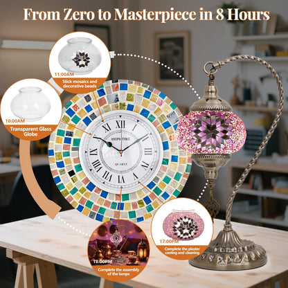 BOHMR DIY Turkish Mosaic Lamp Kit for Adults,Swan-Neck Stained Glass Lamp Making Kit- Easy,Fun,No Experience Needed, Mosaic Art & Craft Project Kits for Adults & Teens,Make Your Own Table Lamp,Pink