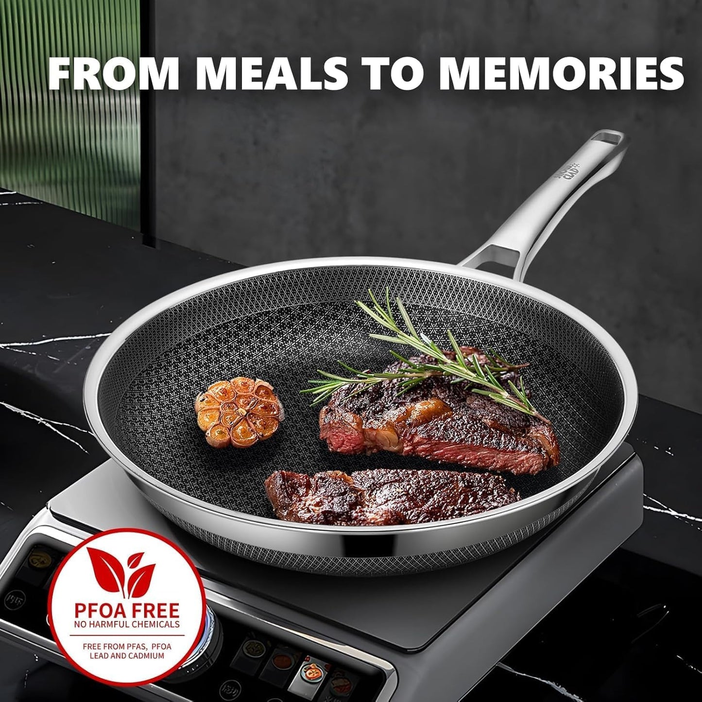 OATOFP Non Stick Frying Pans Set with 2 Lid, Hybrid Skillet Set Nonstick (8+10+12inch), Pans for cooking, PFOA Free Stainless Steel Kitchen set, Dishwasher and Oven-Safe Cookware Sets