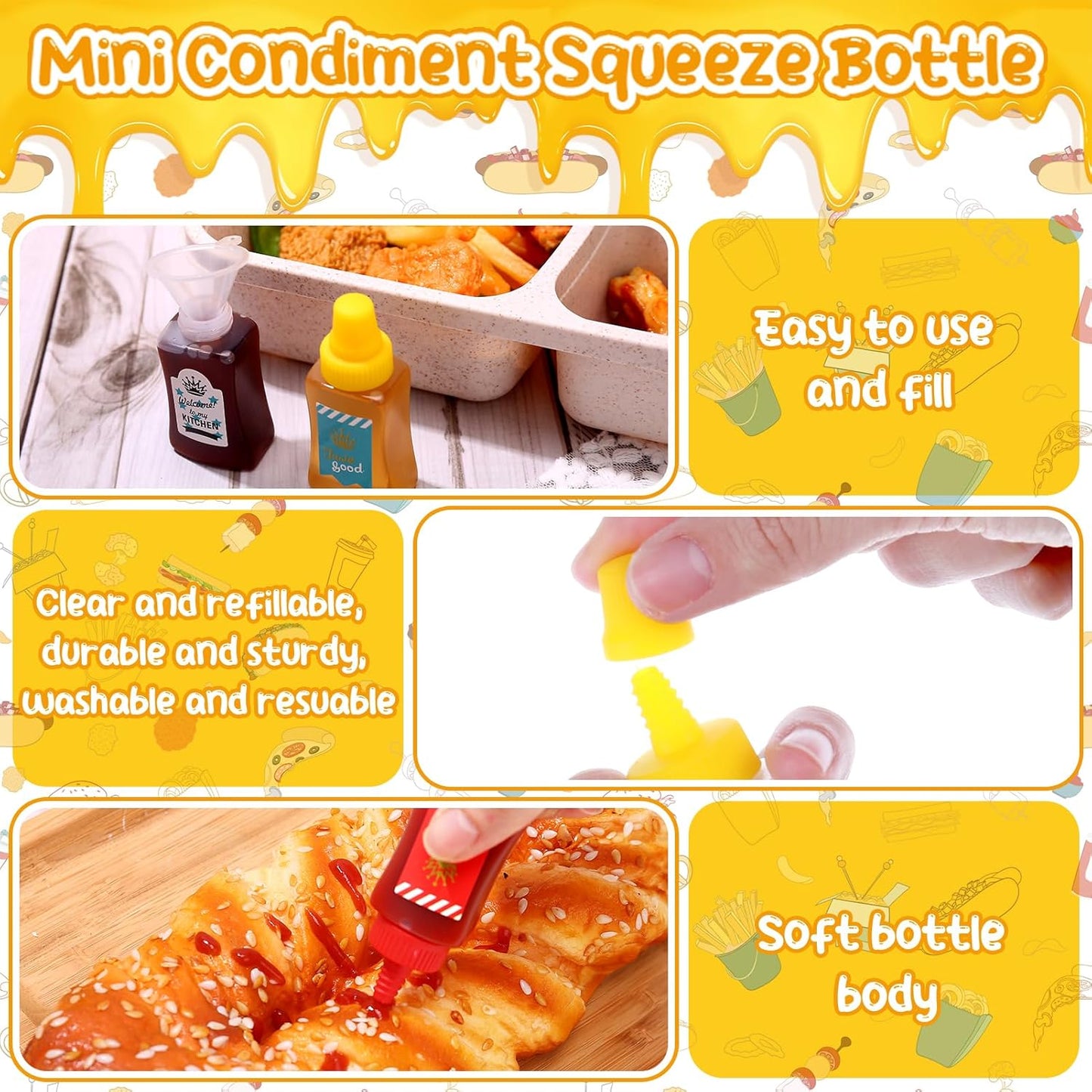 16 25ml pcs Mini Ketchup Bottles Plastic Portable Condiment Squeeze Bottles for Kids Adults Office Lunchbox Picnic Oil