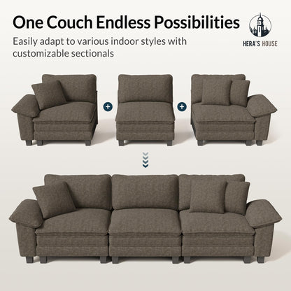 HERA'S HOUSE 158" Modular Sectional Sofa, Oversized U Shaped Couches for Living Room, Comfy Cloud Couch with Ottoman, 6-Seater Deep Seat Sofa with Throw Pillow, Chenille Ash