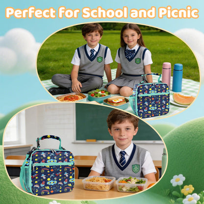 ZAZIWZ Lunch Bag for Kids Insulated Lunch Boxe for Girls Boys Reusable Cooler Tote Small Lunchbag Back to School Cute Lunchbox for Teens 02 (Space)