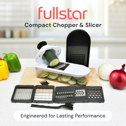 Fullstar Mandoline Slicer for Kitchen - Vegetable Chopper, Onion Potato Food Veggie Fruit Slicer and Cutter with Container, Kitchen Gadgets & Gifts, Home Essentials (6-in-1, White/Black)