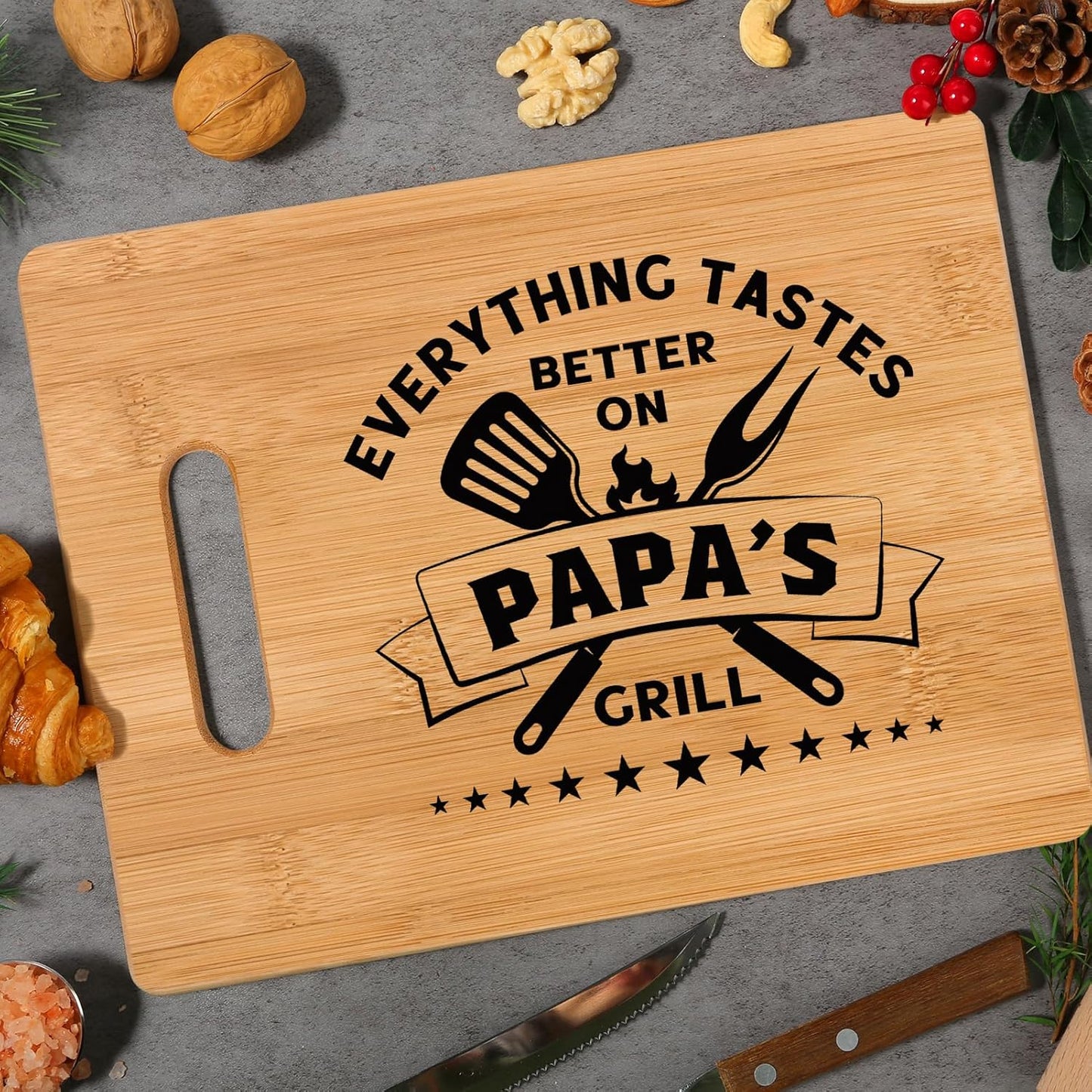 Best Papa Birthday Gifts - Unique Bamboo Cutting Board Gift for Papa Grandpa - Cool Christmas Fathers Day Gift for Papa
