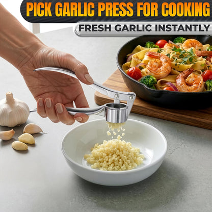 Stainless Steel Garlic Press - Ginger Mincer with 37 Built-In Studs for Maximum Extraction, for Garlic, Ginger and Soft Nuts - Ergonomic Handle, Dishwasher Safe and Rust-Resistant, No Peel Needed