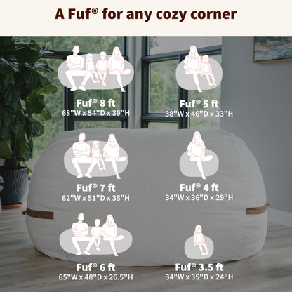 Big Joe Fuf 7Ft Giant Foam Bean Bag Chair, Oversized Couch with Removable Cover for Kids, Teens, Adults, Sandstone Textured Boucle, 7 Foot