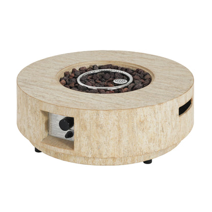 Christopher Knight Home Hearth Outdoor Fire Pit and Tank Holder Set, Lightweight Concrete Tank Table, 40000BTU Round Fire Pit, Concrete Patio Fire Table, No Assembly Needed, Travertine Beige