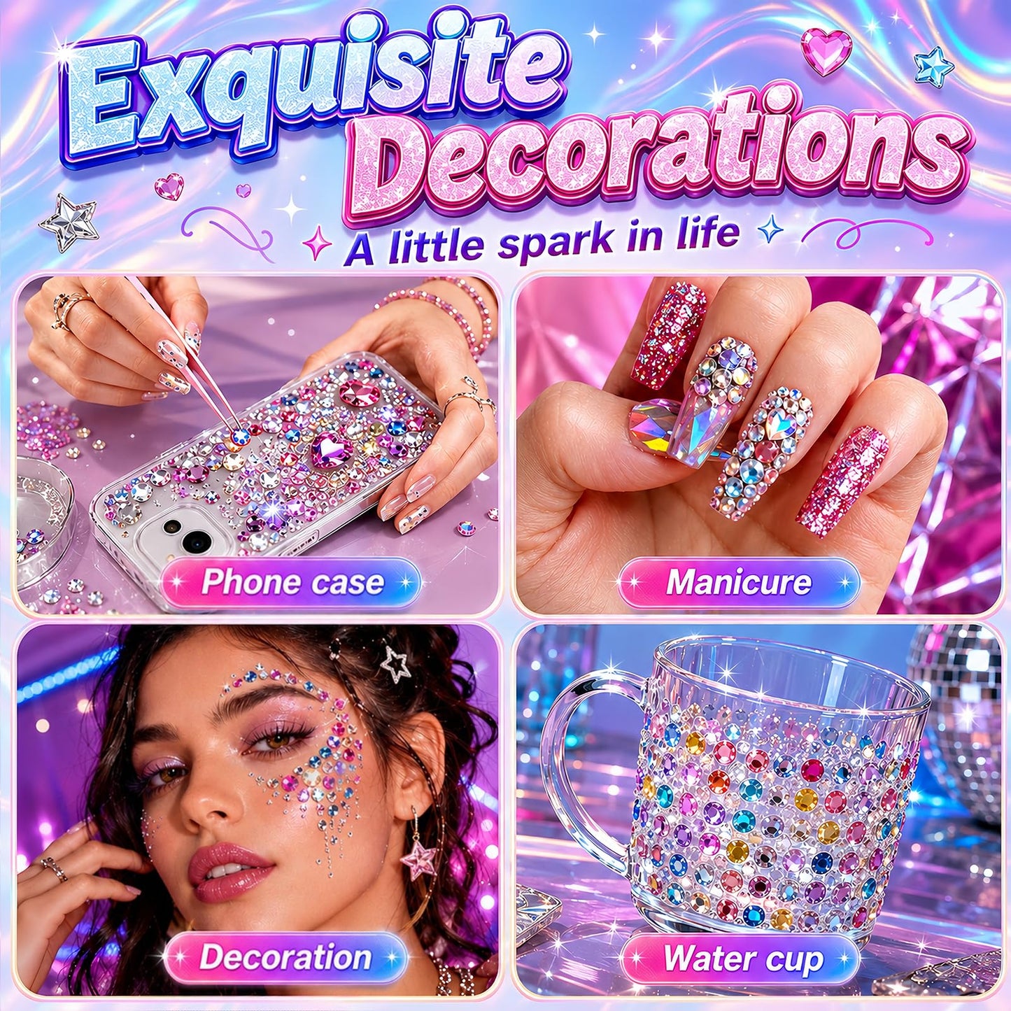 Resin Rhinestones 32000Pcs 40 Colors 3mm Flatback Gems, Bedazzling Kit with B7000 Glue, Jelly Rainbow Crystals for Nail Art, Crafting, Book, Clothes, Shoes, Diamond Art