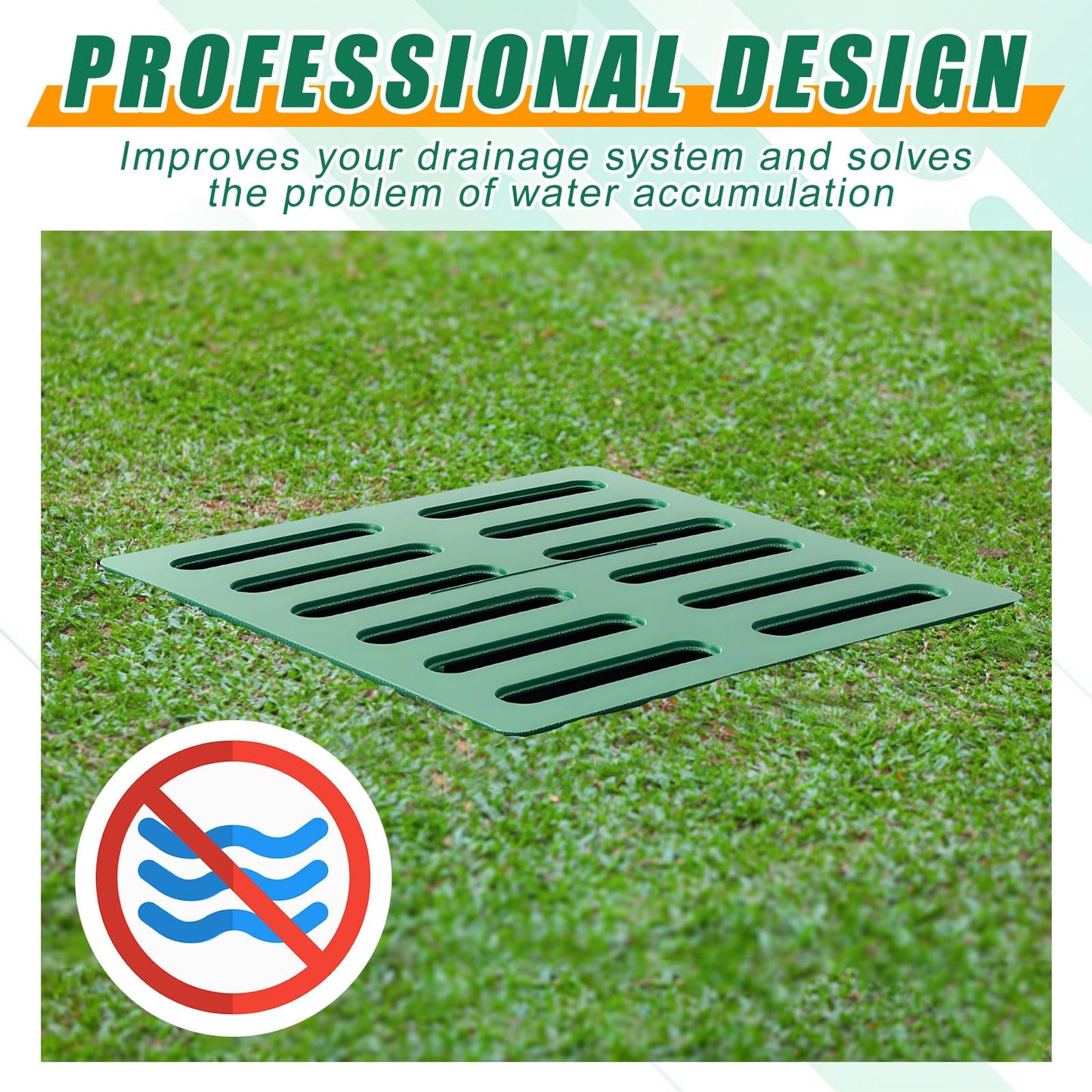 Kritkin Catch Basin with Grate 15 x 15× 24 Inch Square Large Catch Basin for Drainage with Debris Basket French Drain Without Reserved Hole for Yard, Downspout, Lawn, Municipal Pipeline, Green