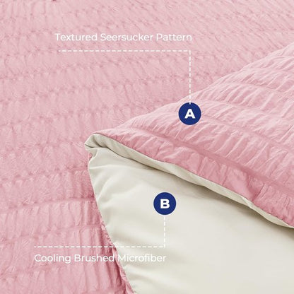 HYMOKEGE Twin XL Comforter Set - 5-Piece Seersucker Bedding in Pink/Ivory | All-Season Luxury Bed in a Bag