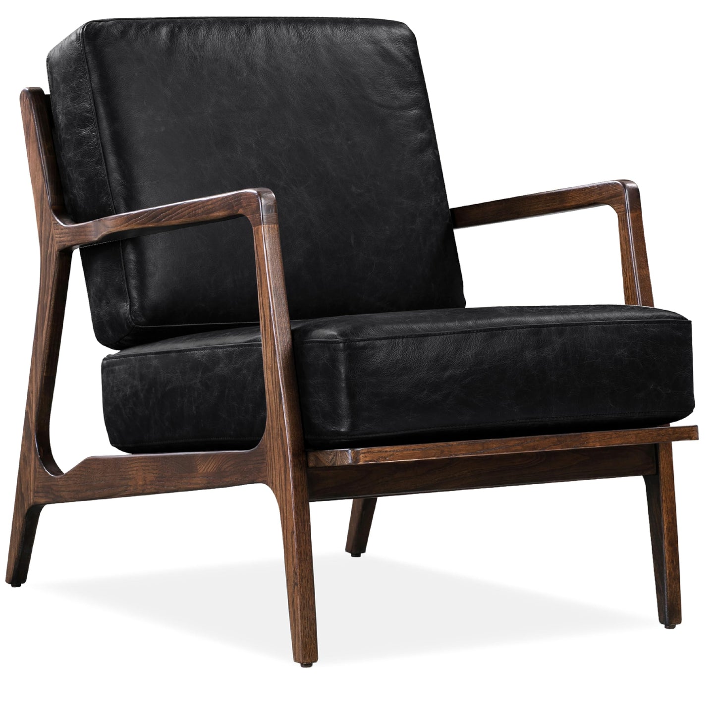 Poly & BARK Verity Leather Accent Chair – Armchair with Walnut Wood Frame – Fashion-Forward Lounge Seating for Living Room – Upholstered in Onyx Black Leather for Modern Style