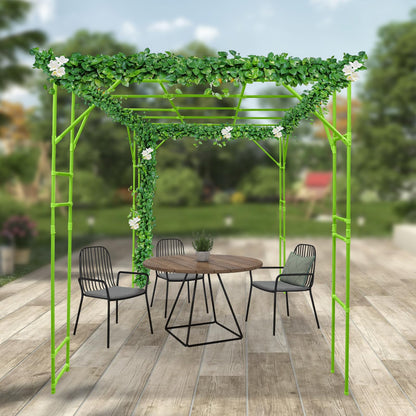118'' L x 79'' W x 90'' H Grape Trellis, Garden Arch Trellis for Climbing Plants Outdoor, Metal Walkway Arbor Pergola for Backyard Decoration, Large Plant Stand for Vegetable Fruit, Green