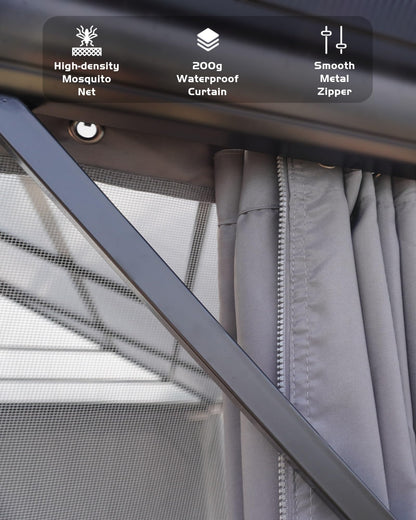 12' x 20' Permanent Outdoor Hardtop Gazebo, Sturdy Aluminum Frame Backyard Canopy with Double Polycarbonate Roof, Includes Mosquito Netting and Curtains for Patio, Lawn & Garden