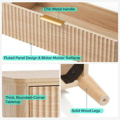 LINSY HOME Fluted 5 Drawers Dresser, 46" Tall Modern Chest of Drawers, Curved Profile Design, Mid Century Wood Dresser with Metal Handle for Bedroom, Living Room, Hallway, Entryway, Oak