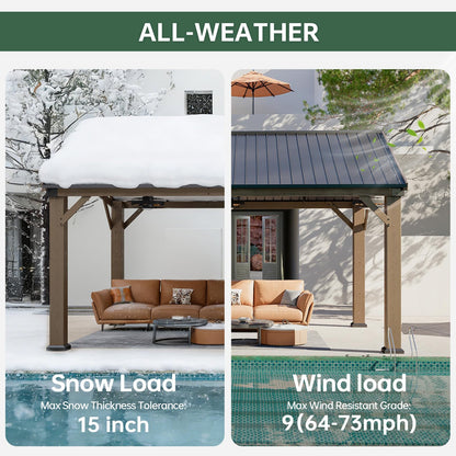 LET’S Patio 12' x 14' Outdoor Cedar Wood Gazebo, Hardtop Gazebo Permanent Wooden Pavilion with Galvanized Steel Gable Roof, for Deck, Garden, Patio, Garden