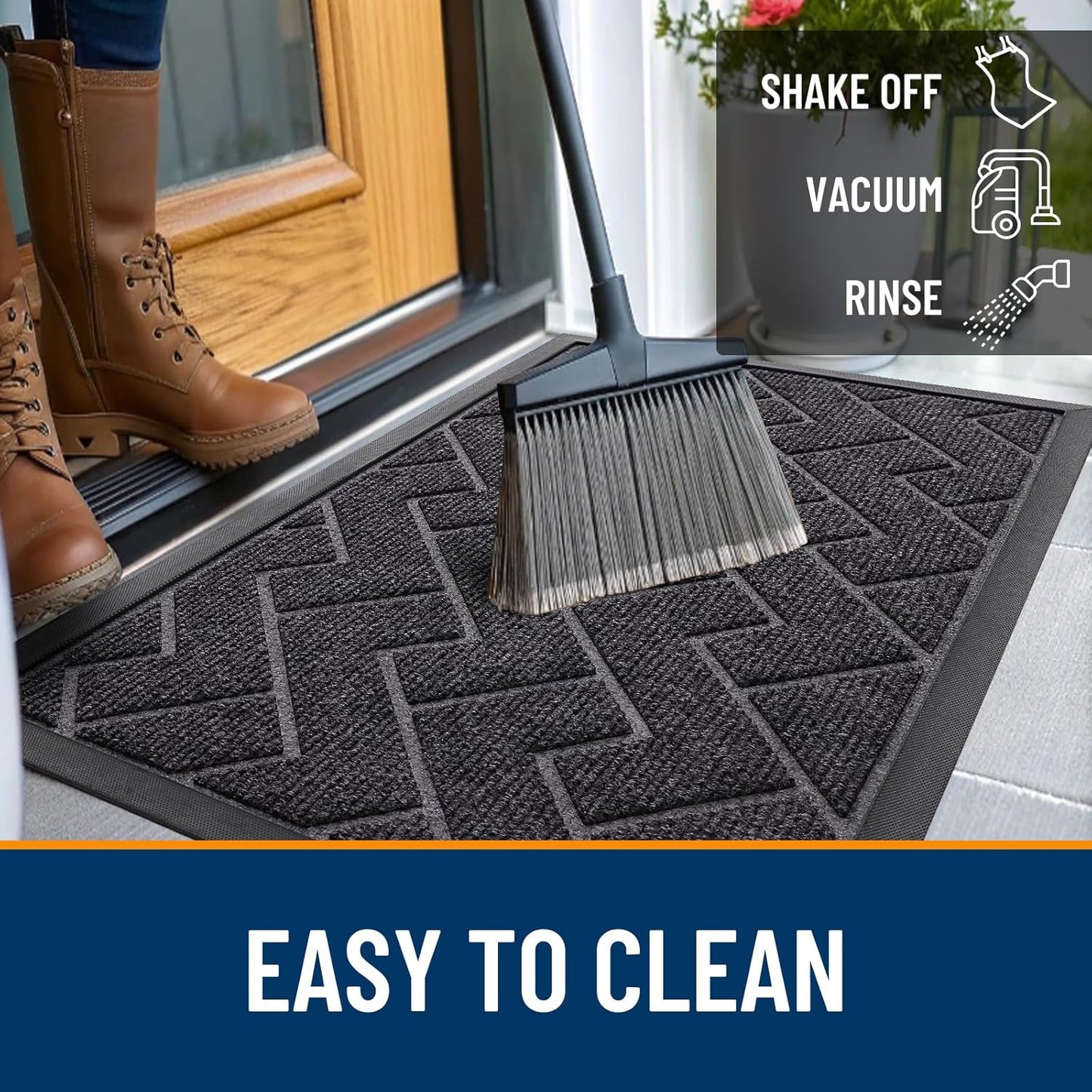 OLANLY Waterproof Front Door Mat - All-Season Indoor/Outdoor Doormat, Sturdy Natural Rubber, Grey Herringbone (71x47)
