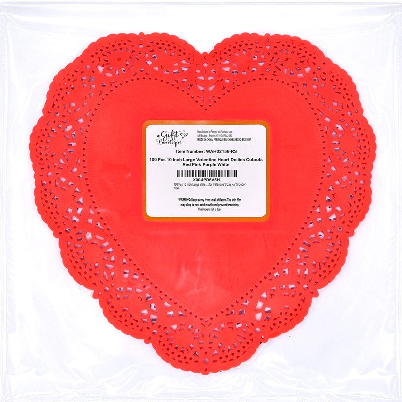 Gift Boutique 10 Inch Heart Doilies, 100 Count Large Valentine Paper Doily Set in Red Pink White & Purple for Table Décor and Crafts