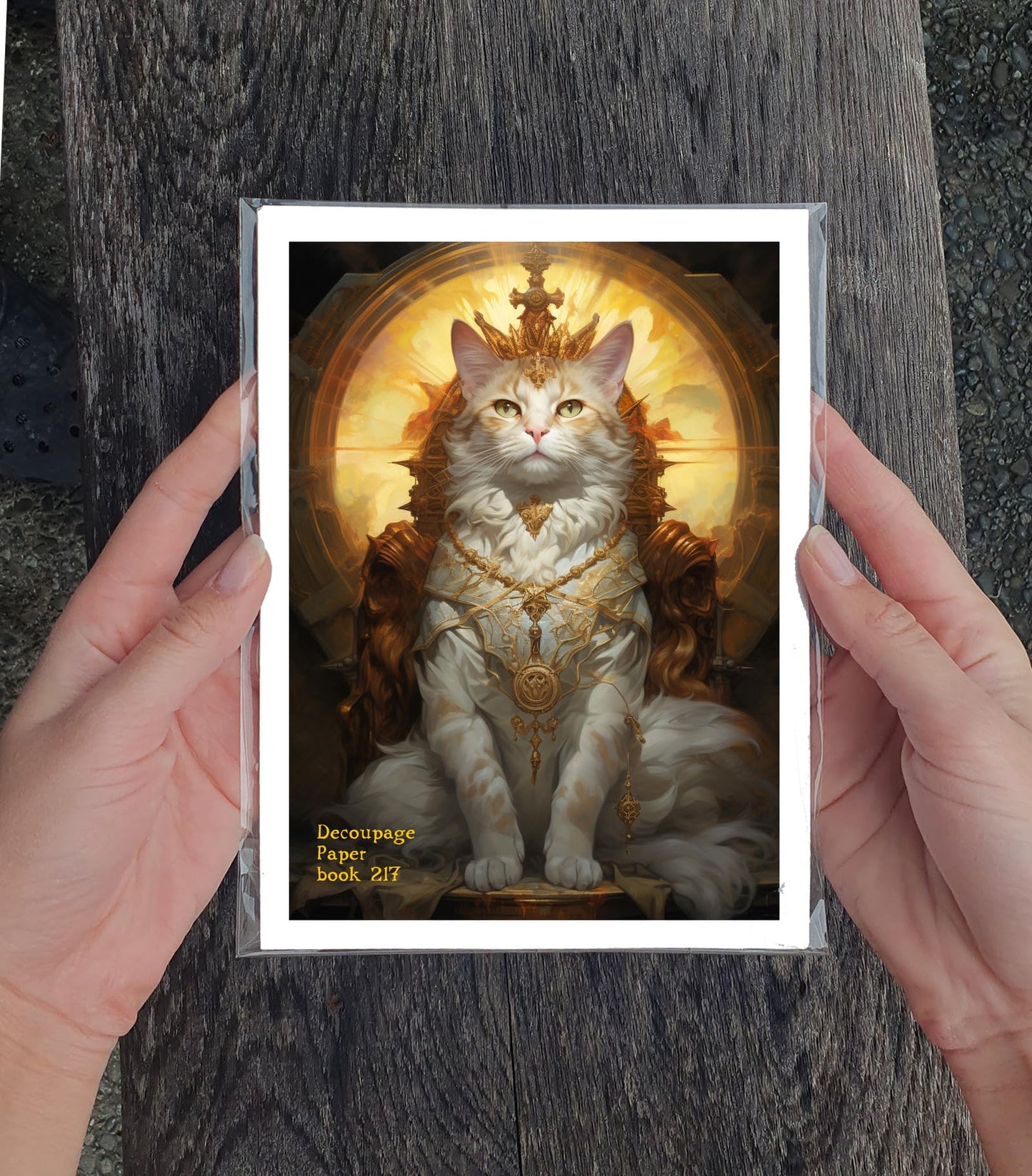 Decoupage Paper Pack (35 Sheets 6"x8") Funny Holy Cats Under Incredible Sunsets FLONZ Vintage Illustration Pictures Cards for Decoupage, Craft and Scrapbooking