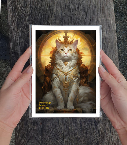 Decoupage Paper Pack (35 Sheets 6"x8") Funny Holy Cats Under Incredible Sunsets FLONZ Vintage Illustration Pictures Cards for Decoupage, Craft and Scrapbooking