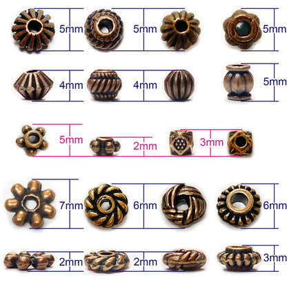 Heather's cf Metal Spacer Beads – Durable Quality & Antique Style – Assorted Copper Bead Spacers for Bracelets, Necklaces & Earrings – Ideal for DIY, Jewelry Making & Crafting – Small (500pcs)