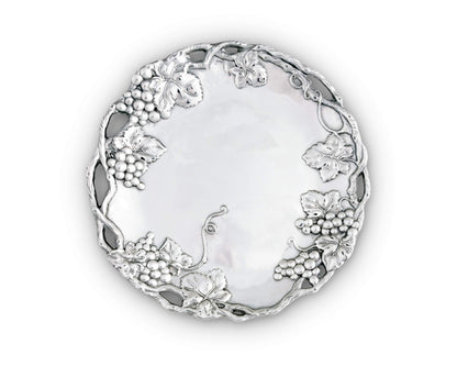 Arthur Court Aluminum Grape Design Round Tray, 15-Inch Diameter, Vineyard-Inspired with Openwork Border, Food-Safe Platter Serving Elegance