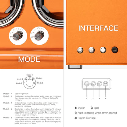KOHUDIS Watch Winder for 2/4/6/9 Automatic Watches, high-end Leather Making, Super Quiet Mabuchi Motor, Two Power Modes, Built-in led Lights (Apricot, 6 Slots)