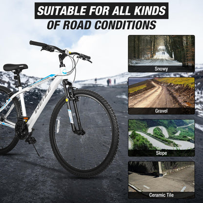 WEIZE Hardtail Mountain Bike, 29 Inch Wheels Outdoor Cycling Bike, 21-Speed Trigger Shifter, Aluminum Frame for Women and Men, Comfort Saddle, MTB Bicycle with Suspension Fork, White