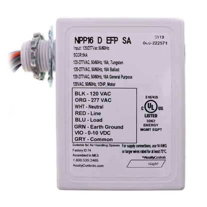 SENSOR SWITCH NPP16-D-EFP-SA 120-277 Volts, 14-122 Degree F, DIMMING, External Fault Protection, J-Box Mount, Power Relay, THERMOPLASTIC, White