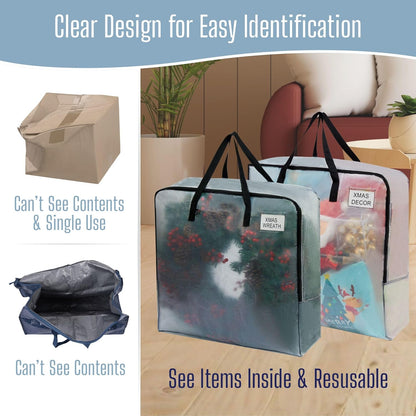 VENO Clear Moving Bags - 5 Pack Heavy Duty Storage Totes for 30" Wreaths, Clothes & Bedding