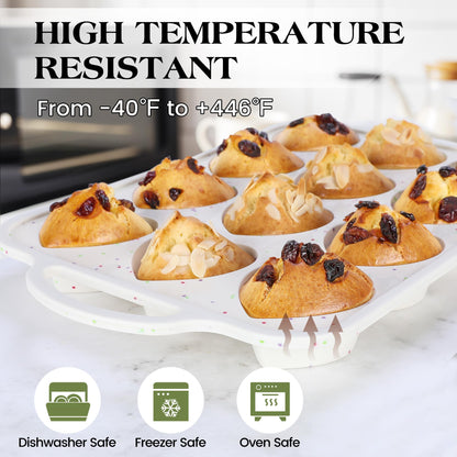 AOTASO 2 Pcs Heart Shaped Muffin Pan with Metal Reinforced Frame 12 Cup Nonstick Silicone Heart Cake Mold for Baking 2.5 Inch Cupcake Tray (Cream)