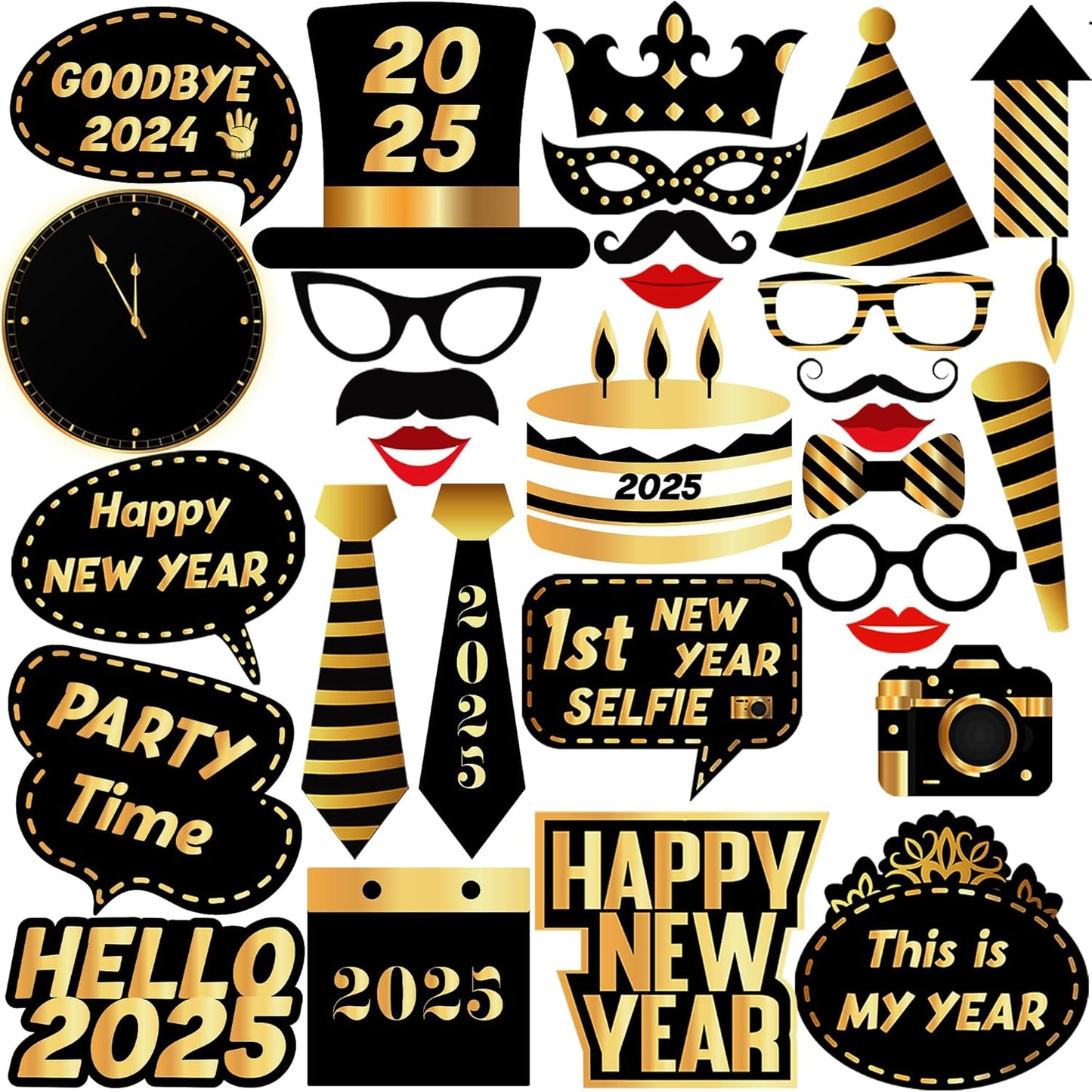 KatchOn New Years Eve Photo Booth Props 2025, Happy New Year Decorations, NYE Party Supplies 2025