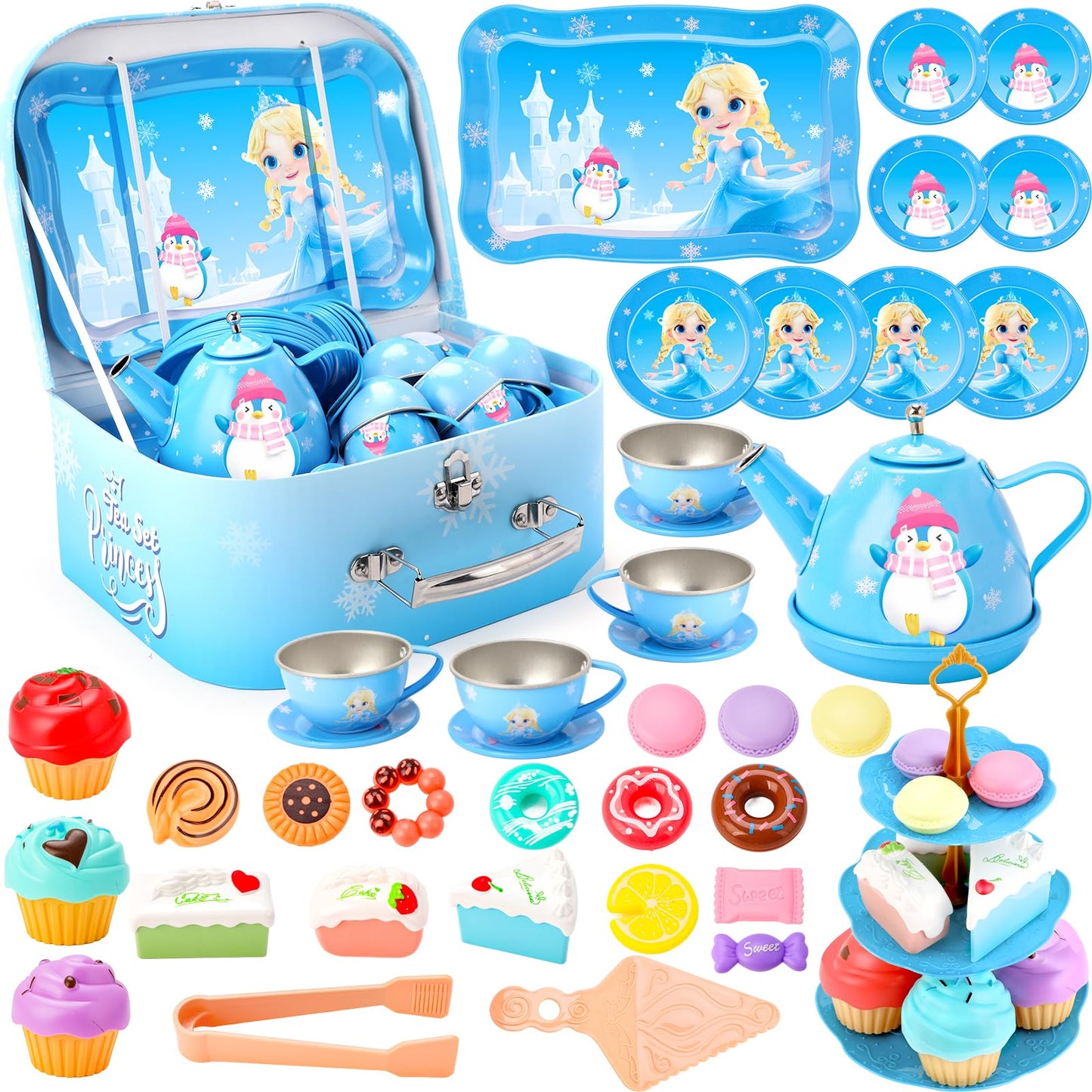 INNOCHEER Tea Party Set for Little Girls Toys, Toys for Kids, Tea Sets for Toddlers 3-5, Pretend Play Kitchen Toy, Birthday Christmas Princess Gifts Toys for 3 4 5 6 7 + Year Old Girls