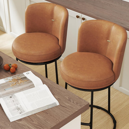 SAECKBERG Swivel Counter Height Bar Stools Set of 4, 26" H Modern Bar Stools for Kitchen Island Counter, Upholstered Barstools with Backs, Counter Height Chairs （Brown, Faux Leather）