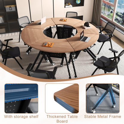 JFazzruit Folding Conference Table,Fan-Shaped Conference Room Tables with Wheels, Mobile Modular Seminar Meeting Desk for Classrooms,Office & Seminar (2, Fan-Walnut)
