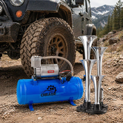 CNRAQR 178DB 4 Horns Train Horn with 1.6 gallon Air Tank and 150 PSI Compressor 12V Kit Train Horn 6 L Air Horn Kit for Truck Car Jeep SUV Train Boat