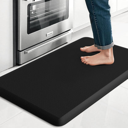 TranquilRelax Kitchen Mat, Cushioned Thick Floor Comfort Mat, with Non-Slip Bottom, Water & Stain Resistant, Easy Clean Standing Desk Mat for Kitchen, Sink, Office (17.3"x28", Black)