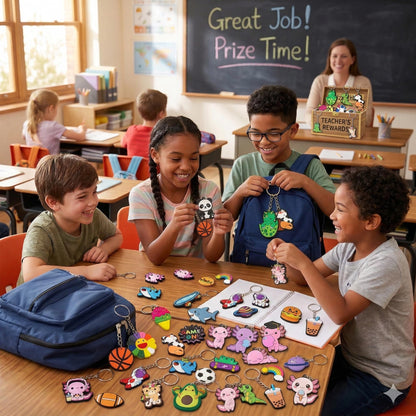 Ella & Emma 30/50/100 Bulk Different Keychains, Mixed Non-Repeat Cute Key Chain for Classroom Prizes Students Incentives Holiday Gifts Party Favors (50pcs Mixed)