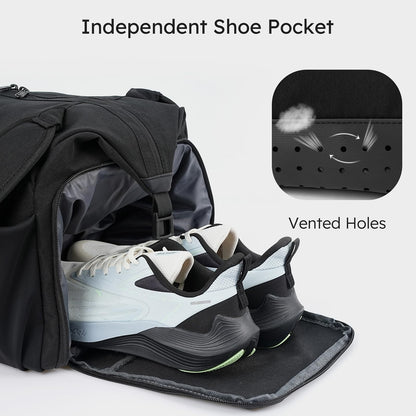 Kookoomia Gym Bag for Men with Shoes Compartment and Wet Pocket Convertible Duffle Bag and Gym Backpack Waterproof Sports Bags for Men with 2 Bottle Holders Multipurpose Weekender Overnight Bag -Black