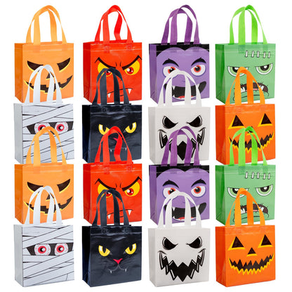 Jaywayang 16Pcs Halloween Trick or Treat Tote Bags with Handles ， Reusable Non-Woven Ghost Face Gift Bags for Adults Kids Gifts Wrapping, Party Supplies.