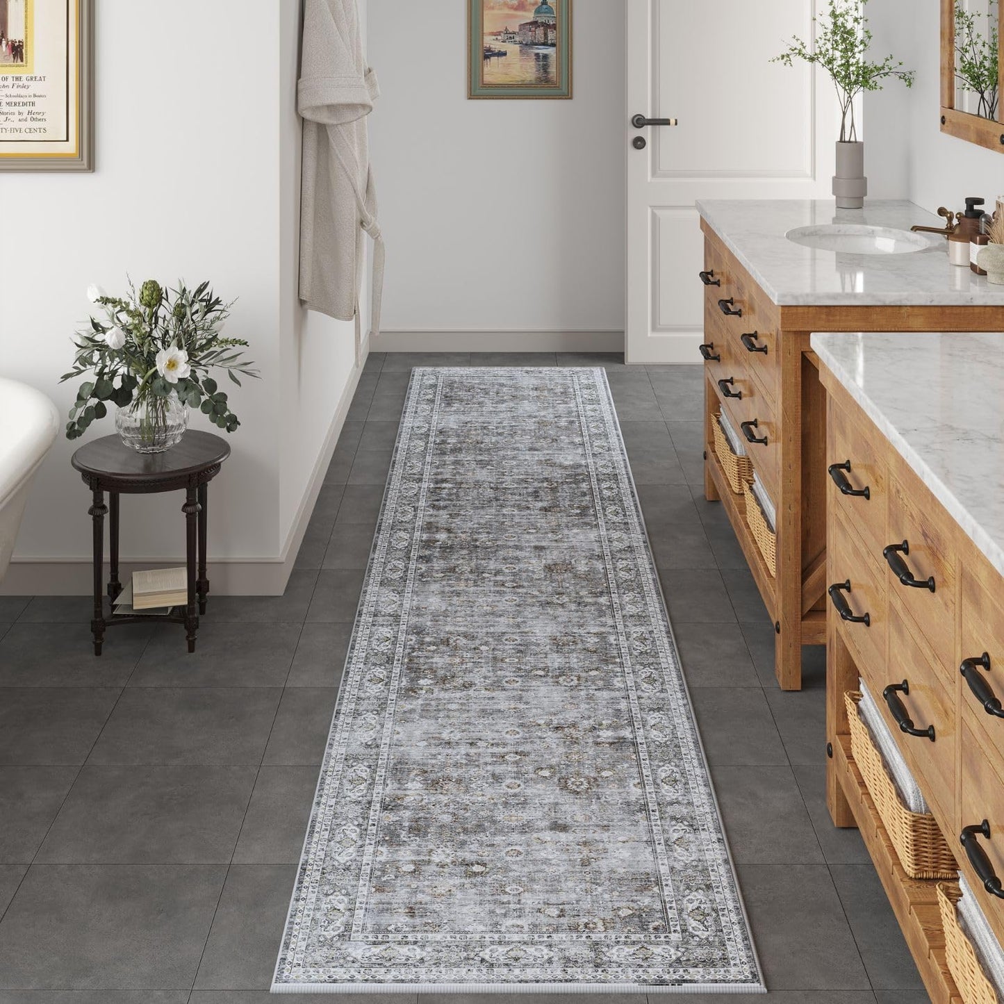 Runners for Hallways Kitchen Runner Rug Non Slip 2'x10' Long Washable Rugs with Rubber Backing Soft Vintage Carpet Runner for Hallways, Kitchen, Laundry, Bedroom, Bathroom (Grey)