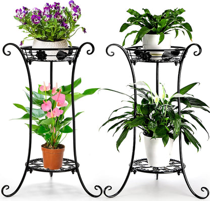 2 2 26 Inches Yesland Pcs Metal Plant Stand Indoor Outdoor, Tier Black Iron Flower Plant Stand Detachable Tall Modern