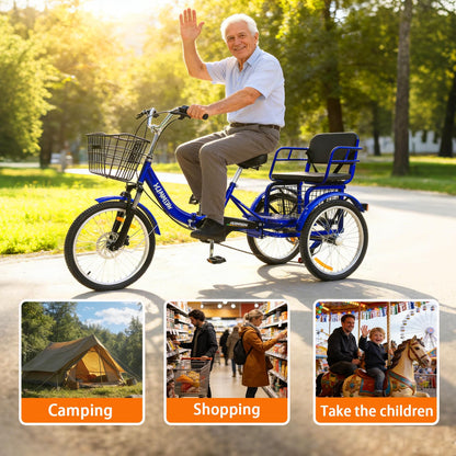 Adult Tricycle, 20 inch Folding Tricycle 3 Wheel Bike for Women,Men,Seniors, Cruiser Bike 3 Wheel Trike for Shopping Load 450Ib (1)